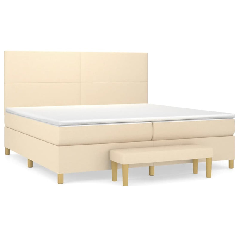 Pat box spring cu saltea, crem, 200x200 cm, textil