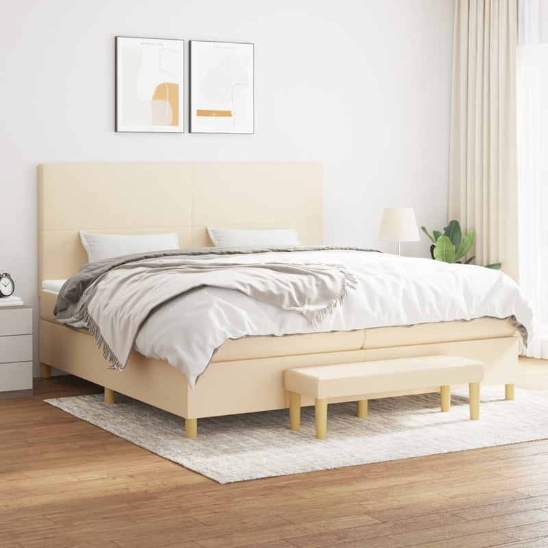 Pat box spring cu saltea, crem, 200x200 cm, textil