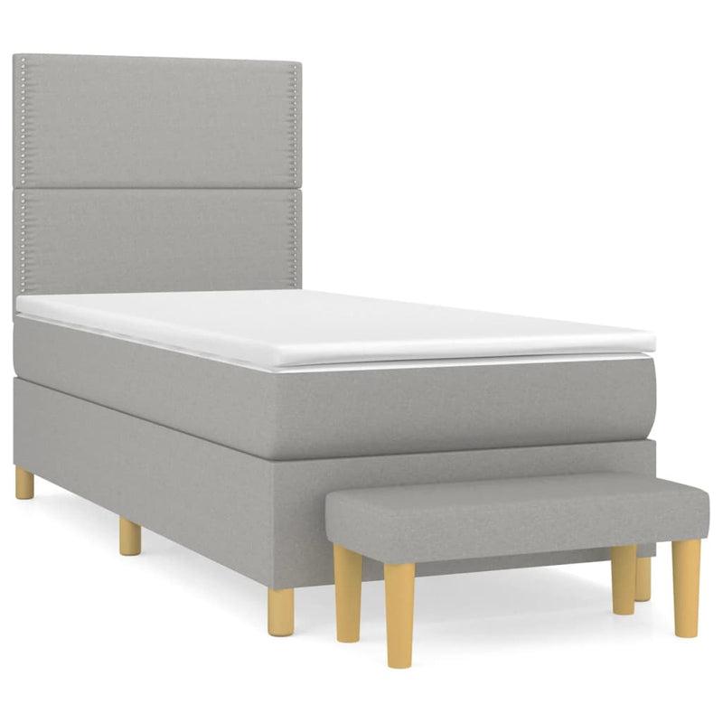 Pat box spring cu saltea, gri deschis, 90x190 cm, textil