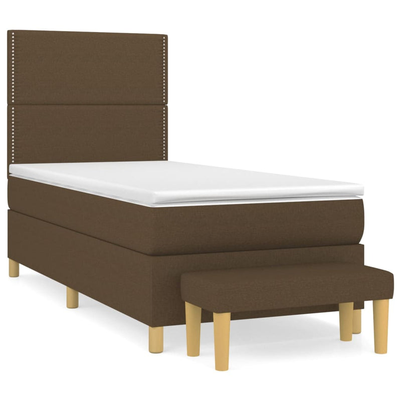 Pat box spring cu saltea, maro închis, 90x190 cm, textil