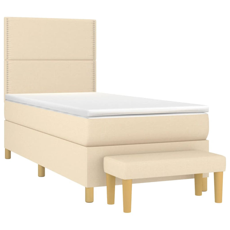 Pat box spring cu saltea, crem, 90x190 cm, textil