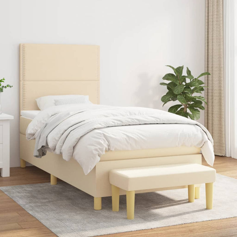 Pat box spring cu saltea, crem, 90x190 cm, textil