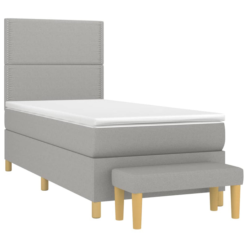 Pat box spring cu saltea, gri deschis, 90x200 cm, textil