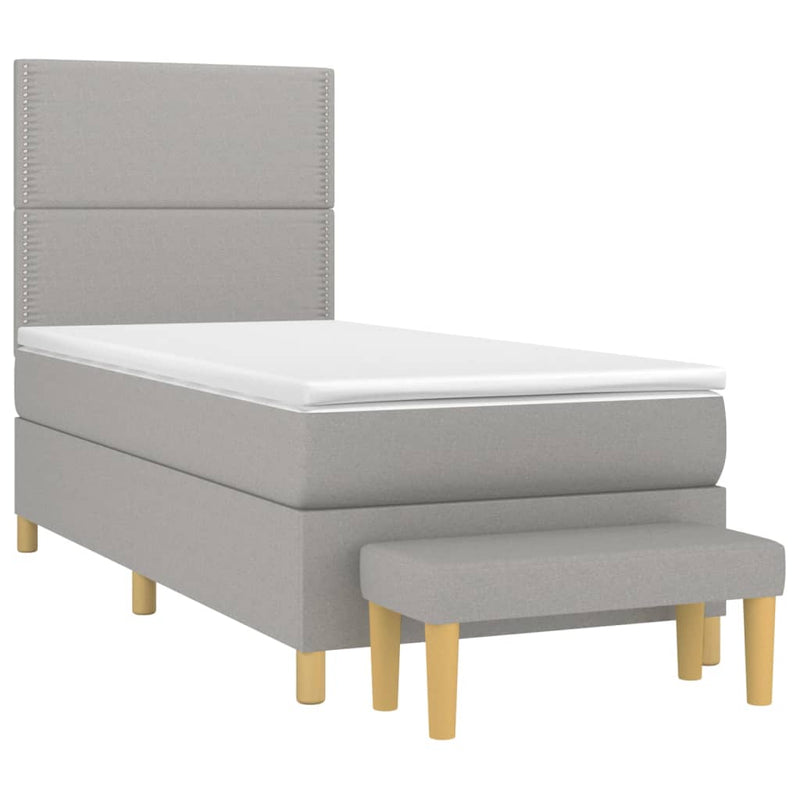 Pat box spring cu saltea, gri deschis, 100x200 cm, textil