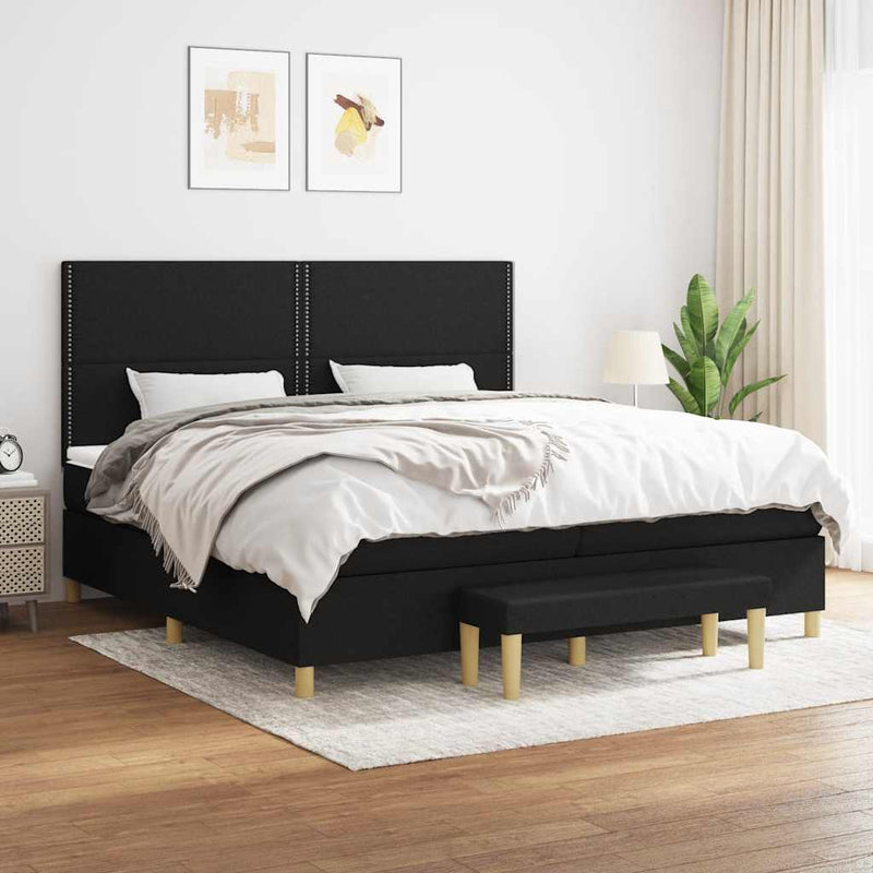 Pat box spring cu saltea, negru, 200x200 cm, textil