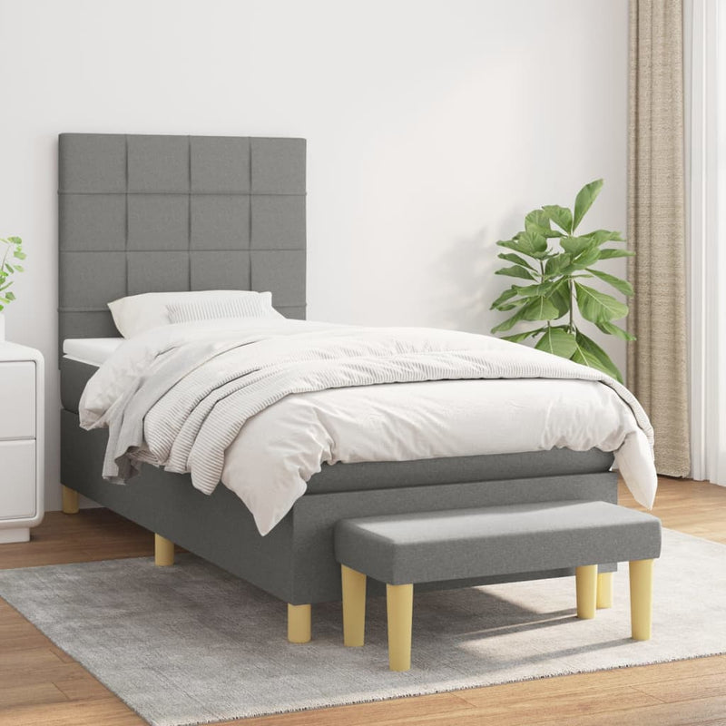 Pat box spring cu saltea, gri închis, 80x200 cm, textil