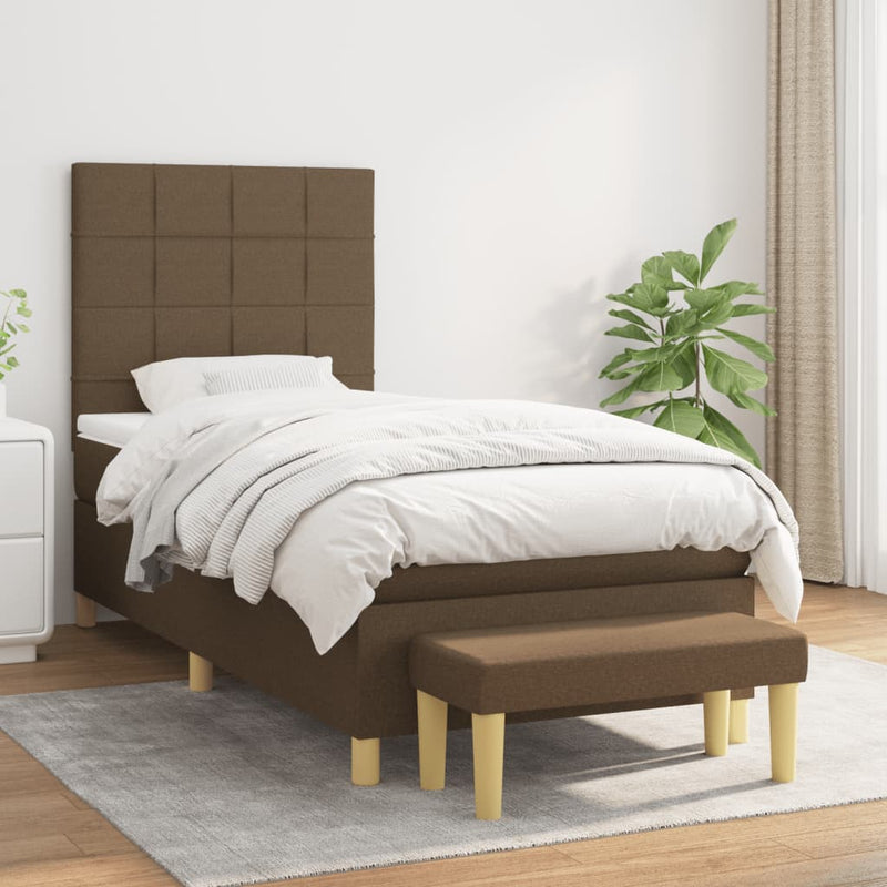 Pat box spring cu saltea, maro închis, 80x200 cm, textil