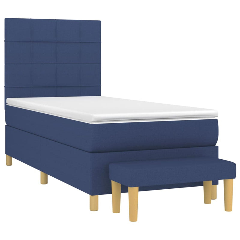 Pat box spring cu saltea, albastru, 80x200 cm, textil