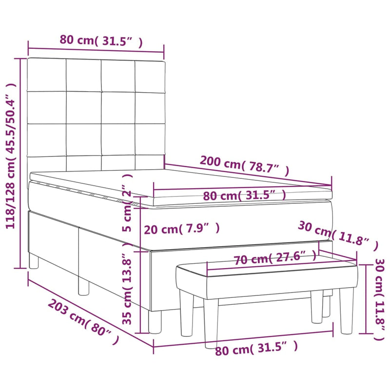 Pat box spring cu saltea, albastru, 80x200 cm, textil