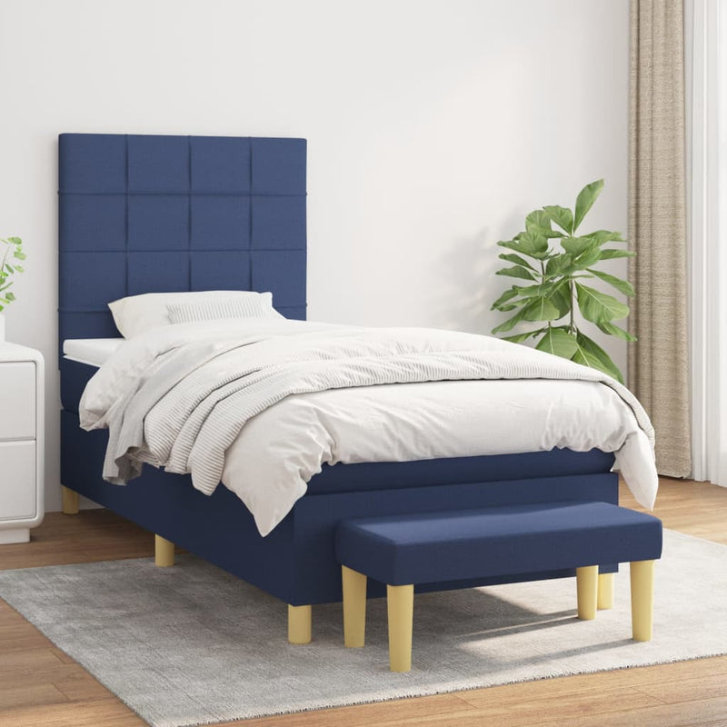 Pat box spring cu saltea, albastru, 80x200 cm, textil