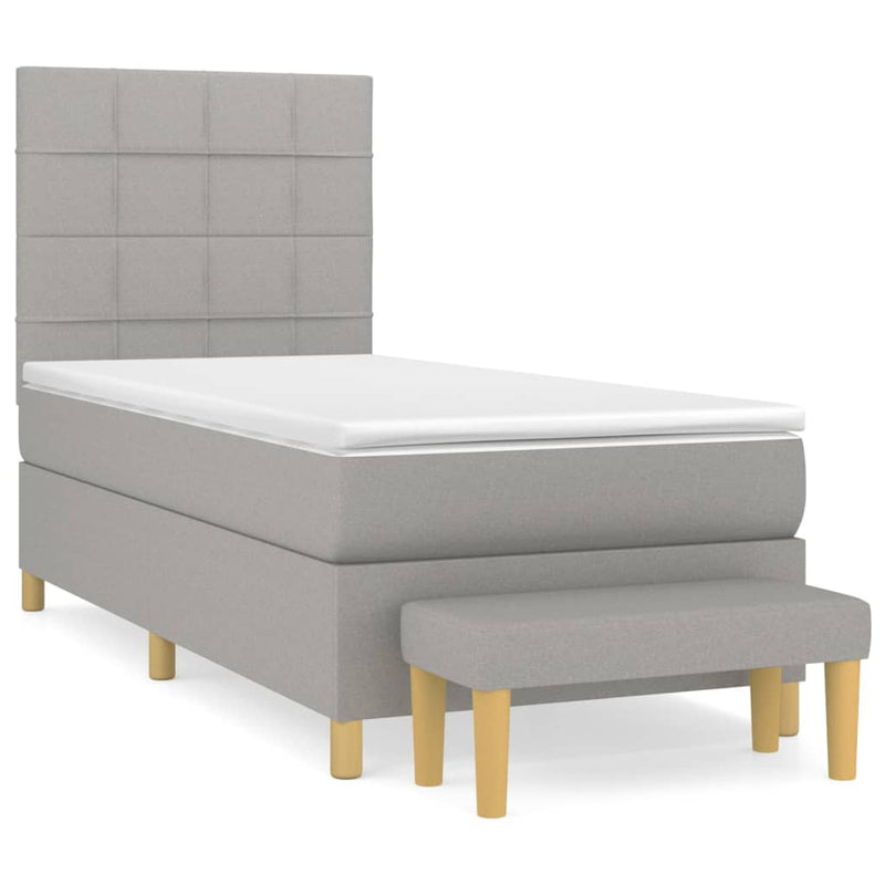 Pat box spring cu saltea, gri deschis, 90x190 cm, textil