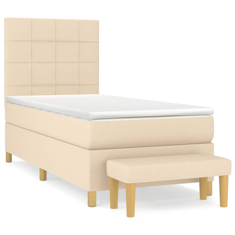 Pat box spring cu saltea, crem, 90x190 cm, textil