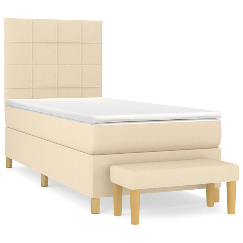 Pat box spring cu saltea, crem, 90x200 cm, textil