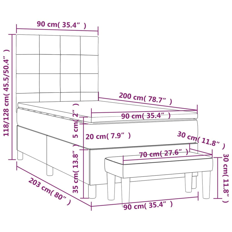 Pat box spring cu saltea, crem, 90x200 cm, textil