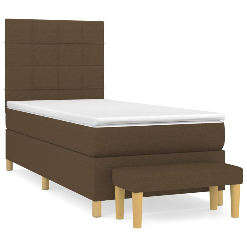 Pat box spring cu saltea, maro închis, 100x200 cm, textil