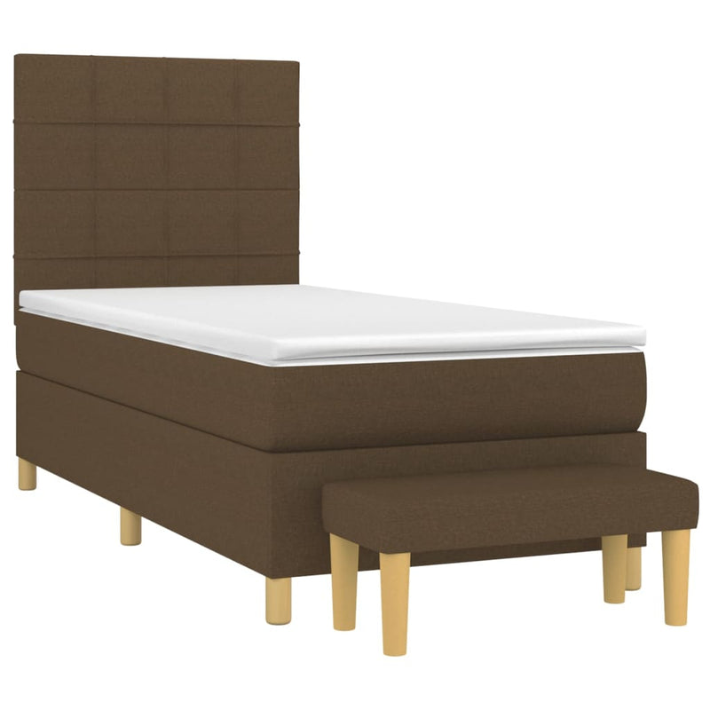 Pat box spring cu saltea, maro închis, 100x200 cm, textil