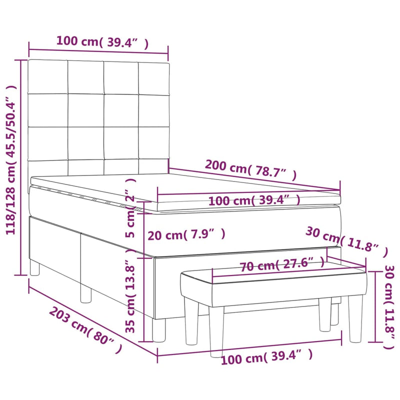 Pat box spring cu saltea, crem, 100x200 cm, textil