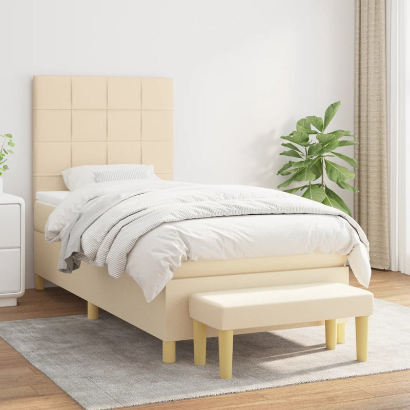Pat box spring cu saltea, crem, 100x200 cm, textil