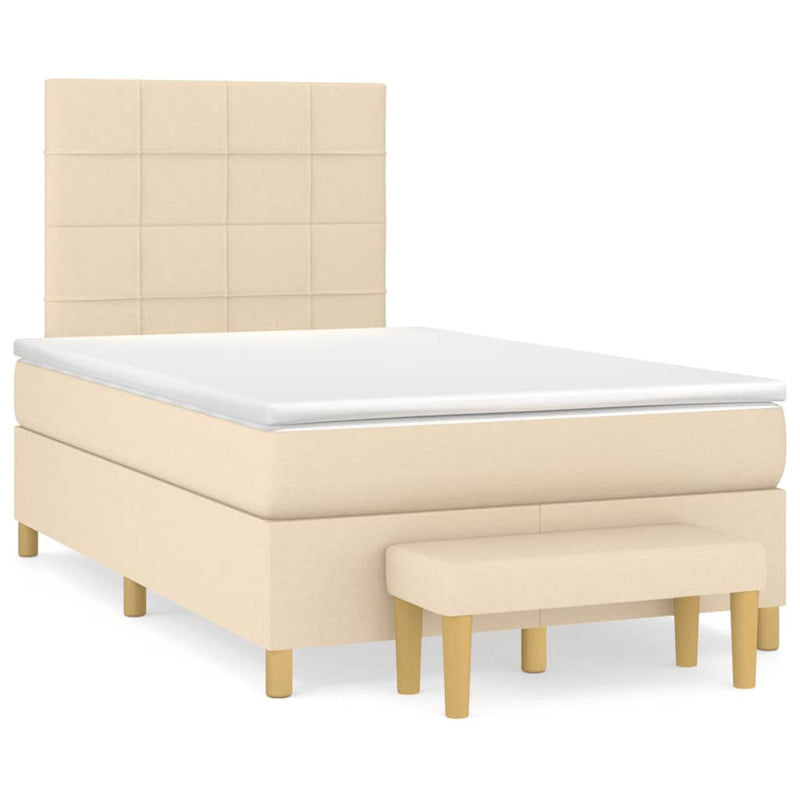 Pat box spring cu saltea, crem, 120x200 cm, textil
