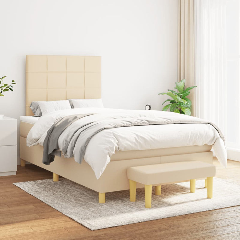 Pat box spring cu saltea, crem, 120x200 cm, textil