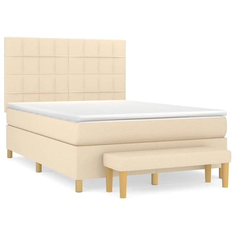 Pat box spring cu saltea, crem, 140x200 cm, textil