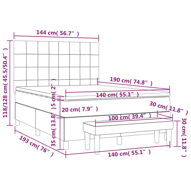 Pat box spring cu saltea, albastru, 140x200 cm, textil