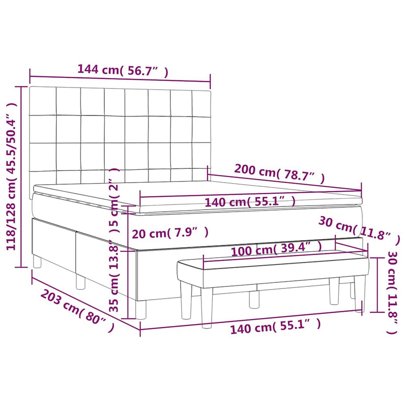 Pat box spring cu saltea, negru, 140x200 cm, textil