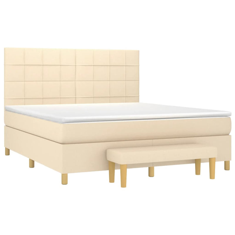 Pat box spring cu saltea, crem, 160x200 cm, material textil