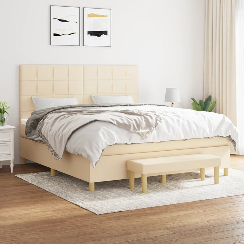 Pat box spring cu saltea, crem, 160x200 cm, material textil