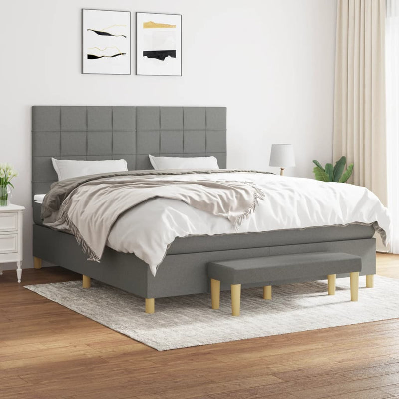 Pat box spring cu saltea, gri închis, 180x200 cm, textil