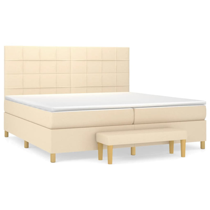 Pat box spring cu saltea, crem, 200x200 cm, textil