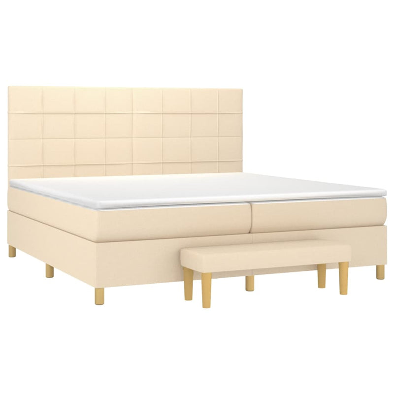 Pat box spring cu saltea, crem, 200x200 cm, textil