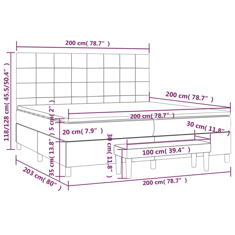 Pat box spring cu saltea, crem, 200x200 cm, textil