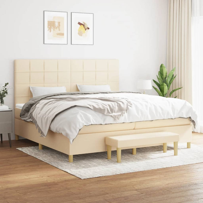 Pat box spring cu saltea, crem, 200x200 cm, textil