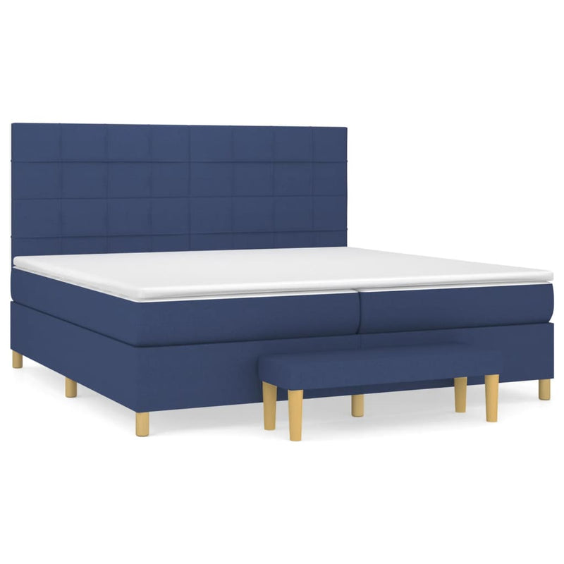 Pat box spring cu saltea, albastru, 200x200 cm, textil