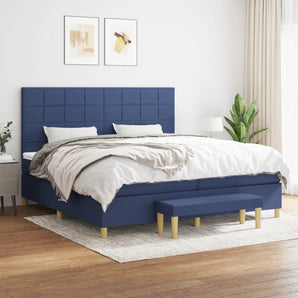 Pat box spring cu saltea, albastru, 200x200 cm, textil