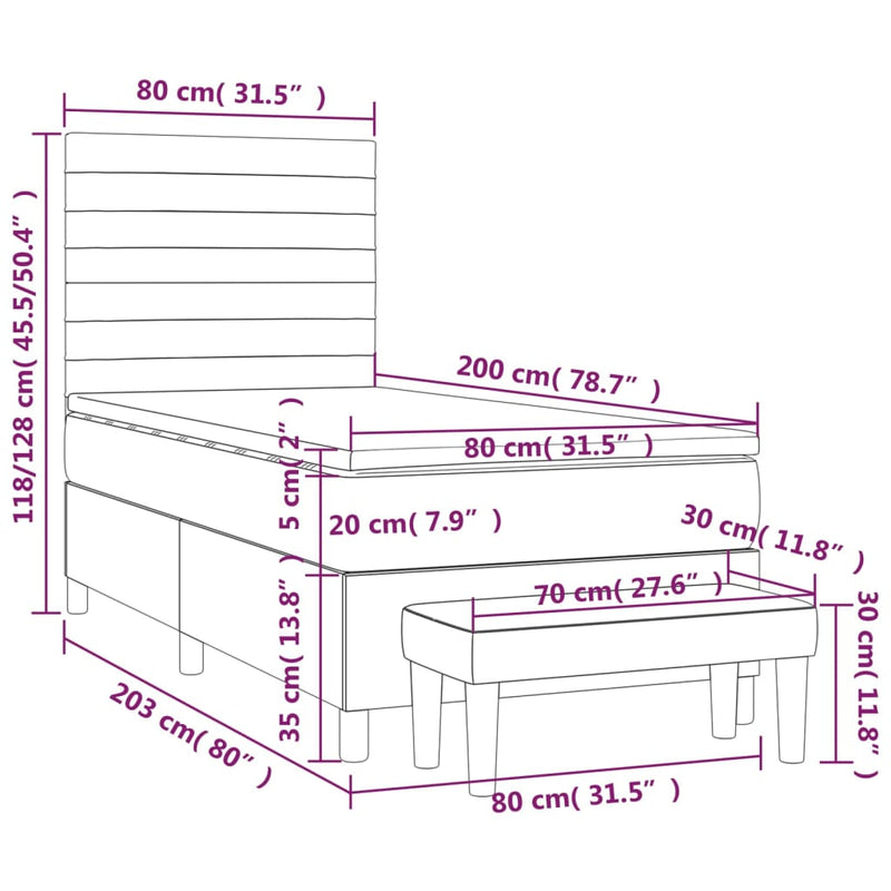 Pat box spring cu saltea, negru, 80x200 cm, textil