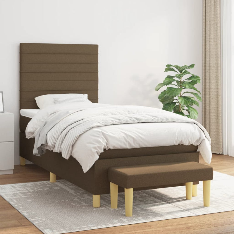 Pat box spring cu saltea, maro închis, 80x200 cm, textil