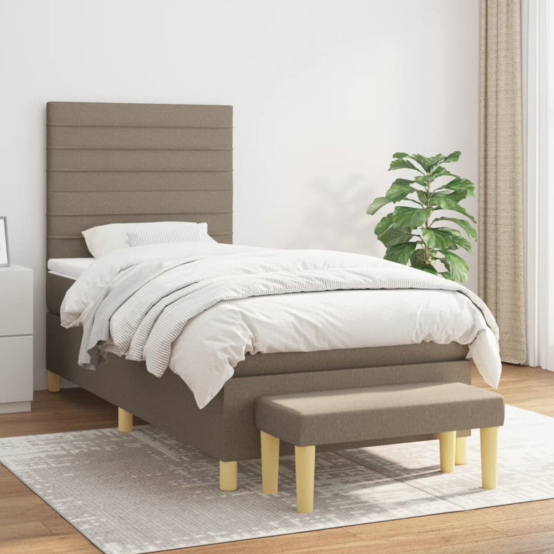 Pat box spring cu saltea, gri taupe, 80x200 cm, textil