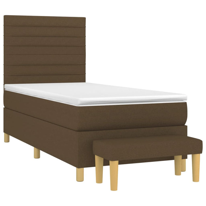 Pat box spring cu saltea, maro închis, 90x190 cm, textil