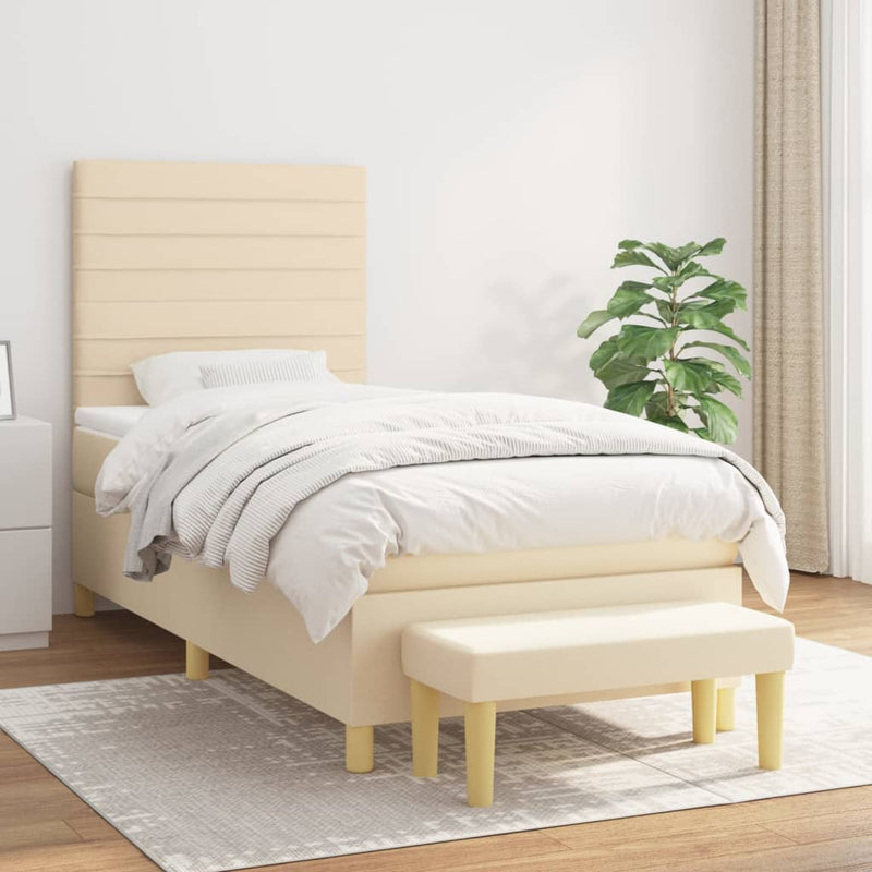 Pat box spring cu saltea, crem, 90x190 cm, textil