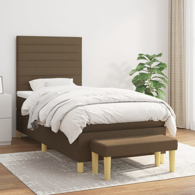 Pat box spring cu saltea, maro închis, 100x200 cm, textil