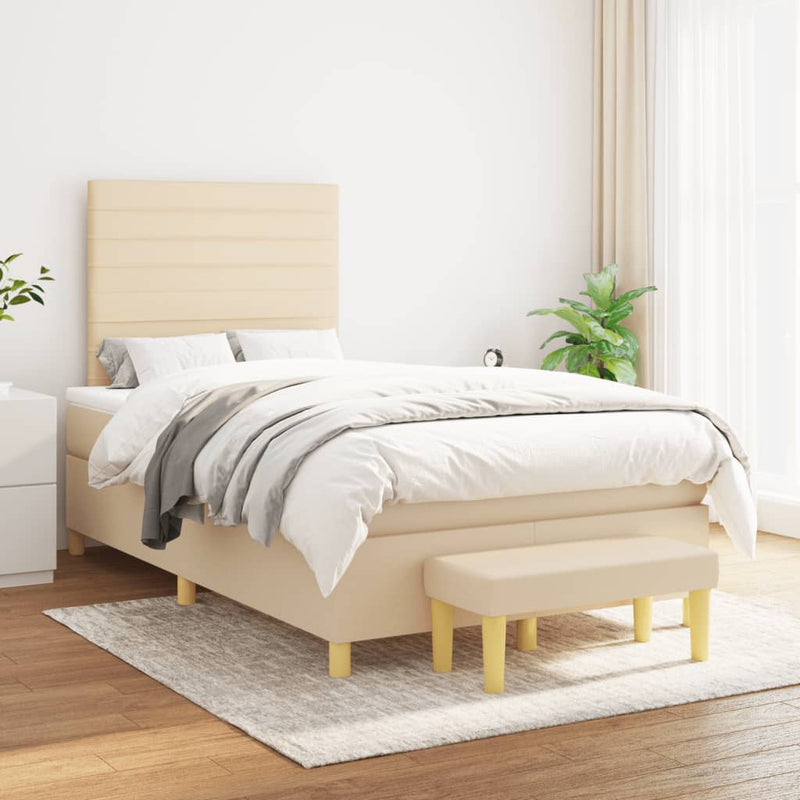 Pat box spring cu saltea, crem, 120x200 cm, textil