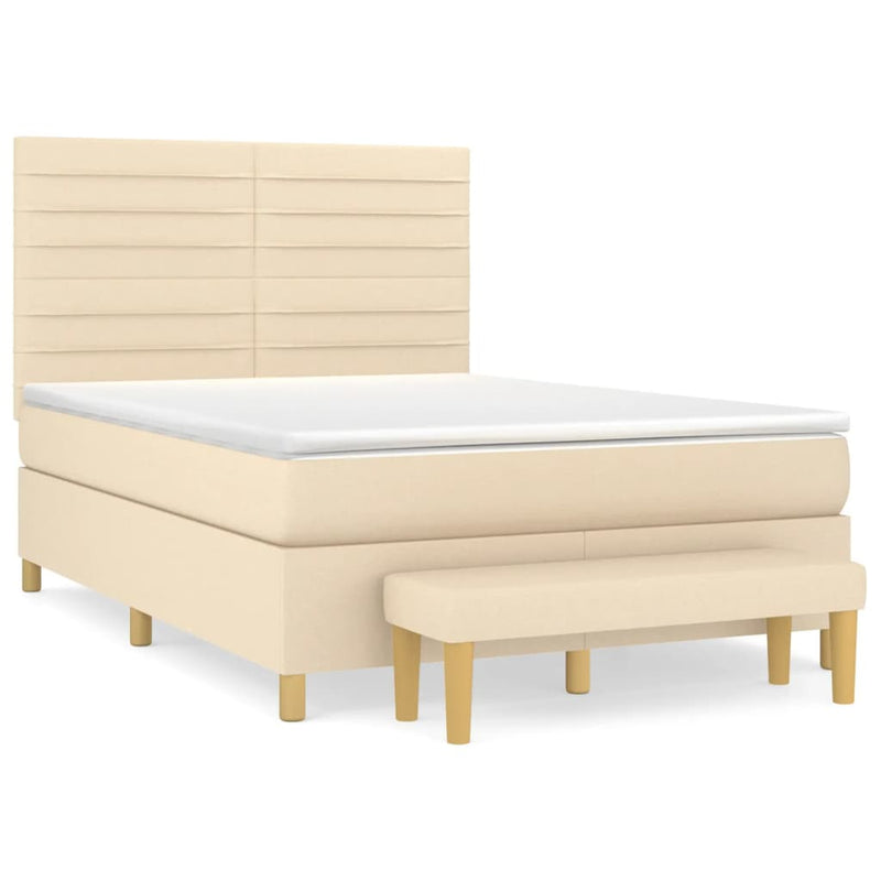 Pat box spring cu saltea, crem, 140x200 cm, textil