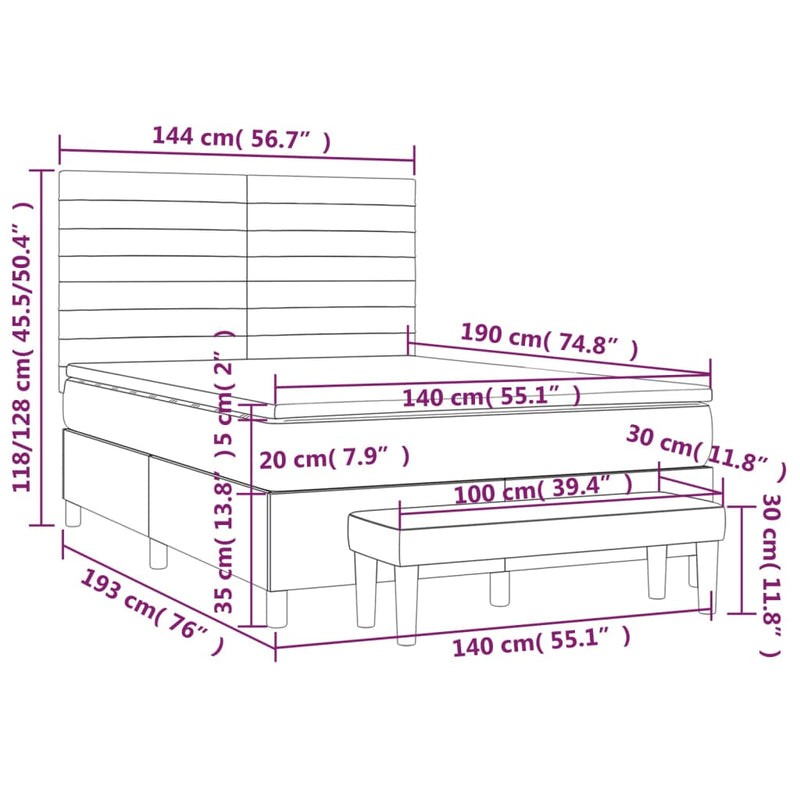 Pat box spring cu saltea, crem, 140x200 cm, textil