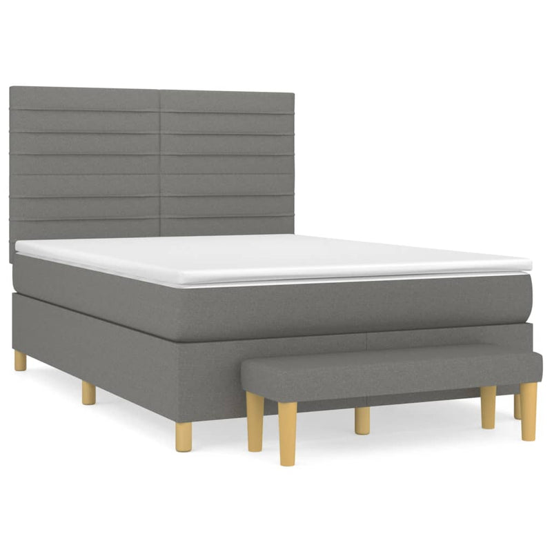 Pat box spring cu saltea, gri închis, 140x200 cm, textil