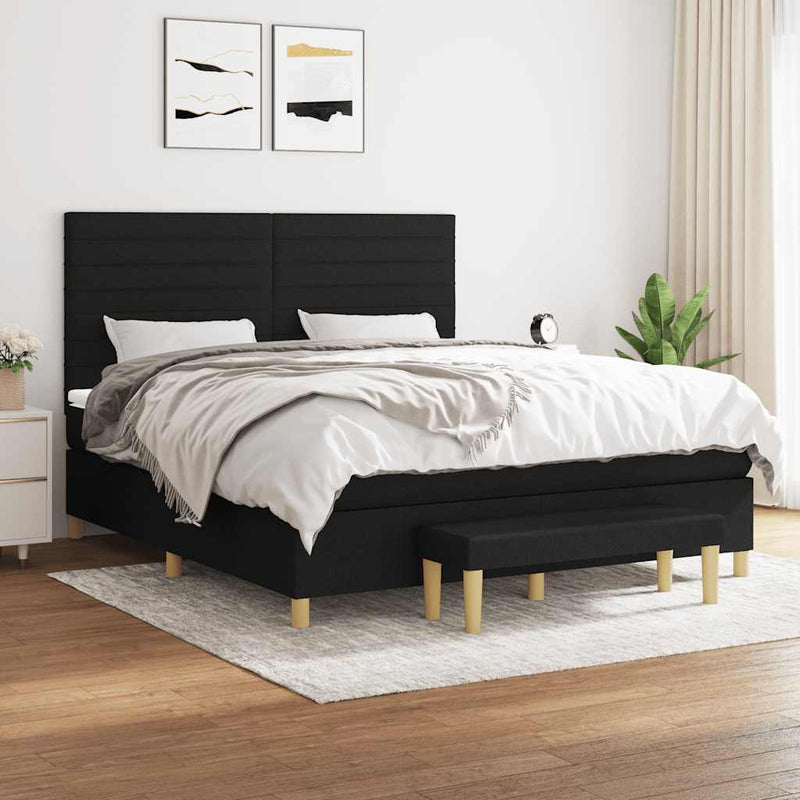 Pat box spring cu saltea, negru, 160x200 cm, textil