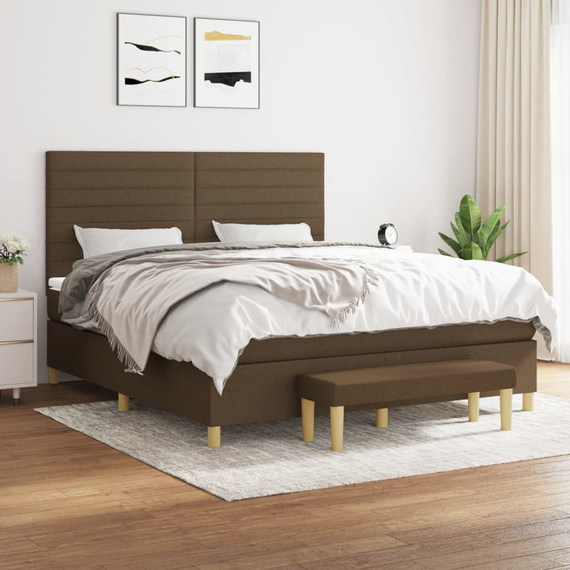 Pat box spring cu saltea, maro închis, 160x200 cm, textil