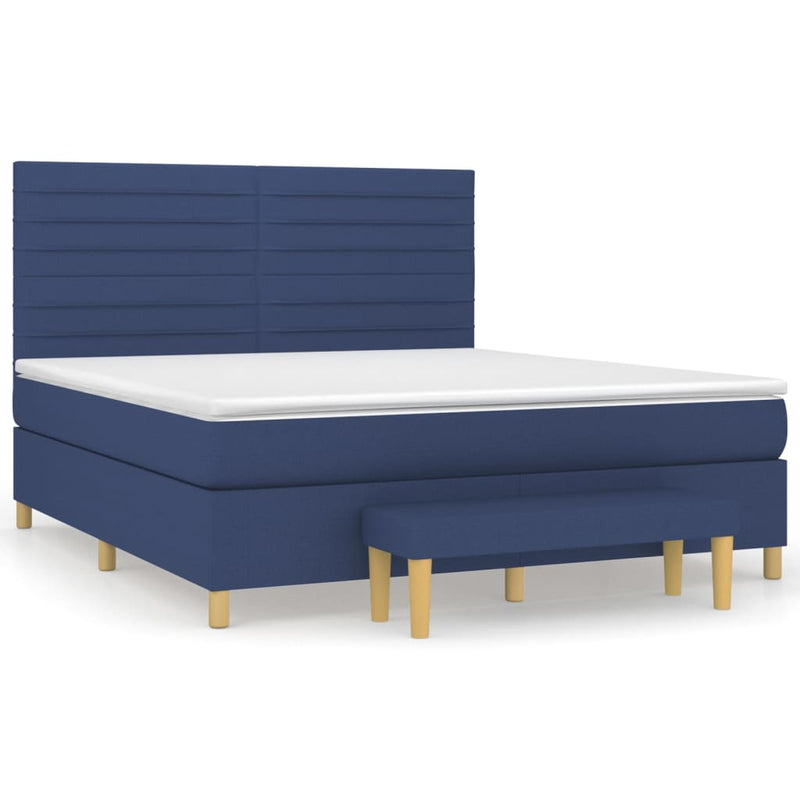 Pat box spring cu saltea, albastru, 180x200 cm, material textil