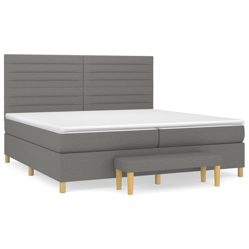 Pat box spring cu saltea, gri închis, 200x200 cm, textil